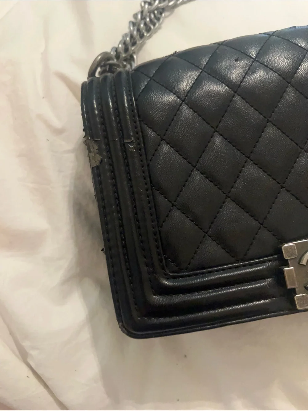 Black Quilted Leather Chain Shoulder Bag